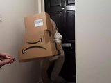 Crazy jerking off guy meets an Amazon delivery girl and she decides to help him cum